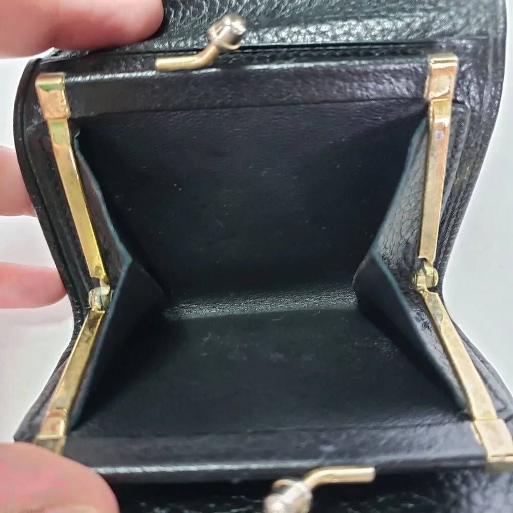 Hunting World Vintage Italian Black Wallet Credit Card Holder 3in1 Small‎
